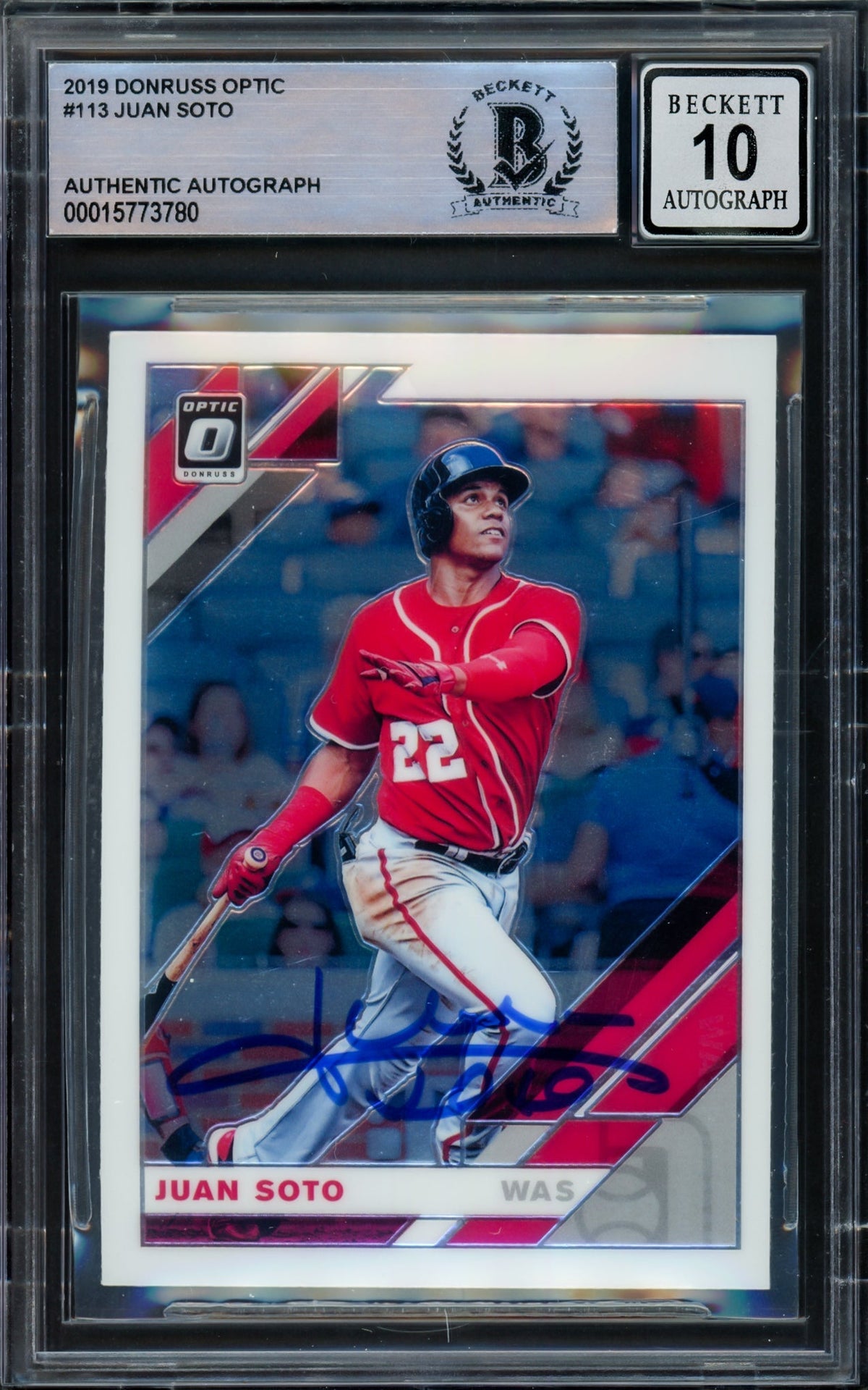 Juan Soto Autographed 2019 Donruss Optic Card #113 Washington Nationals Auto Grade Gem Mint 10 Beckett BAS #15773780