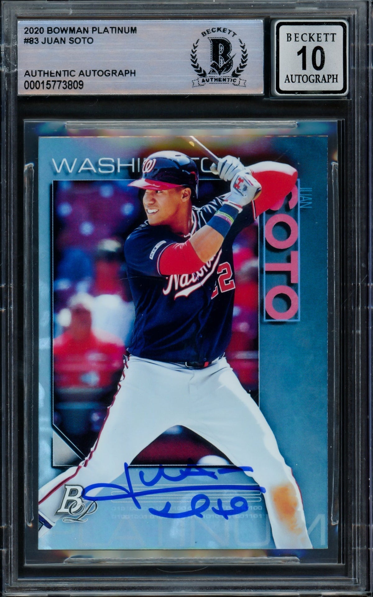 Juan Soto Autographed 2020 Bowman Platinum Card #83 Washington Nationals Auto Grade Gem Mint 10 Beckett BAS #15773809