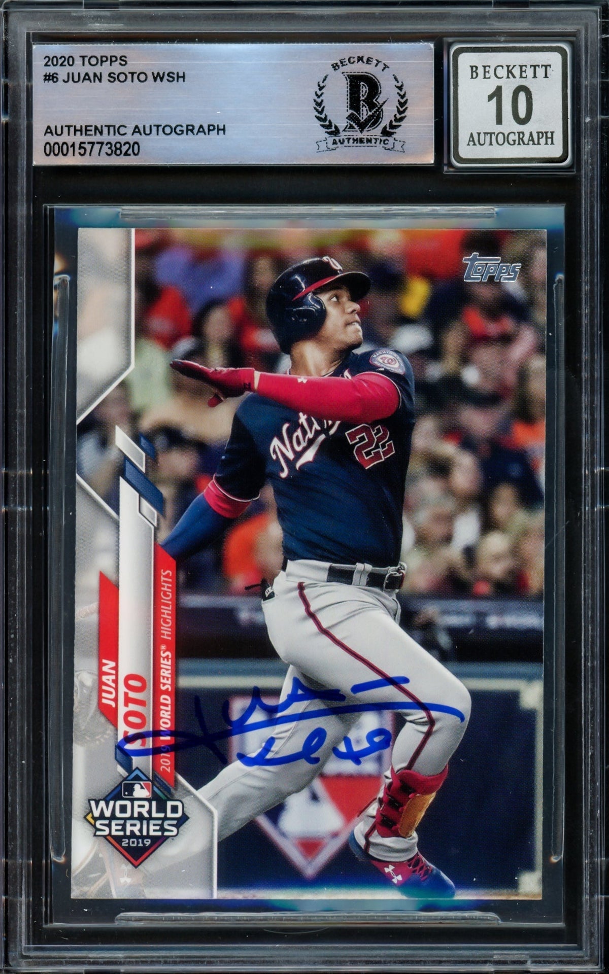 Juan Soto Autographed 2020 Topps World Series Card #6 Washington Nationals Auto Grade Gem Mint 10 Beckett BAS #15773820