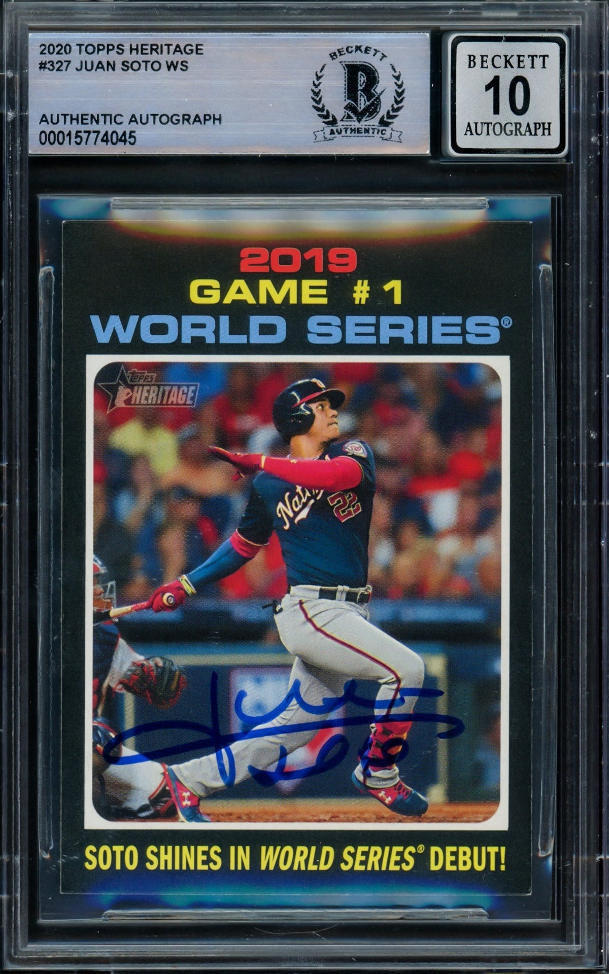 Juan Soto Autographed 2020 Topps Heritage Card #327 Washington Nationals Auto Grade Gem Mint 10 Beckett BAS #15774045