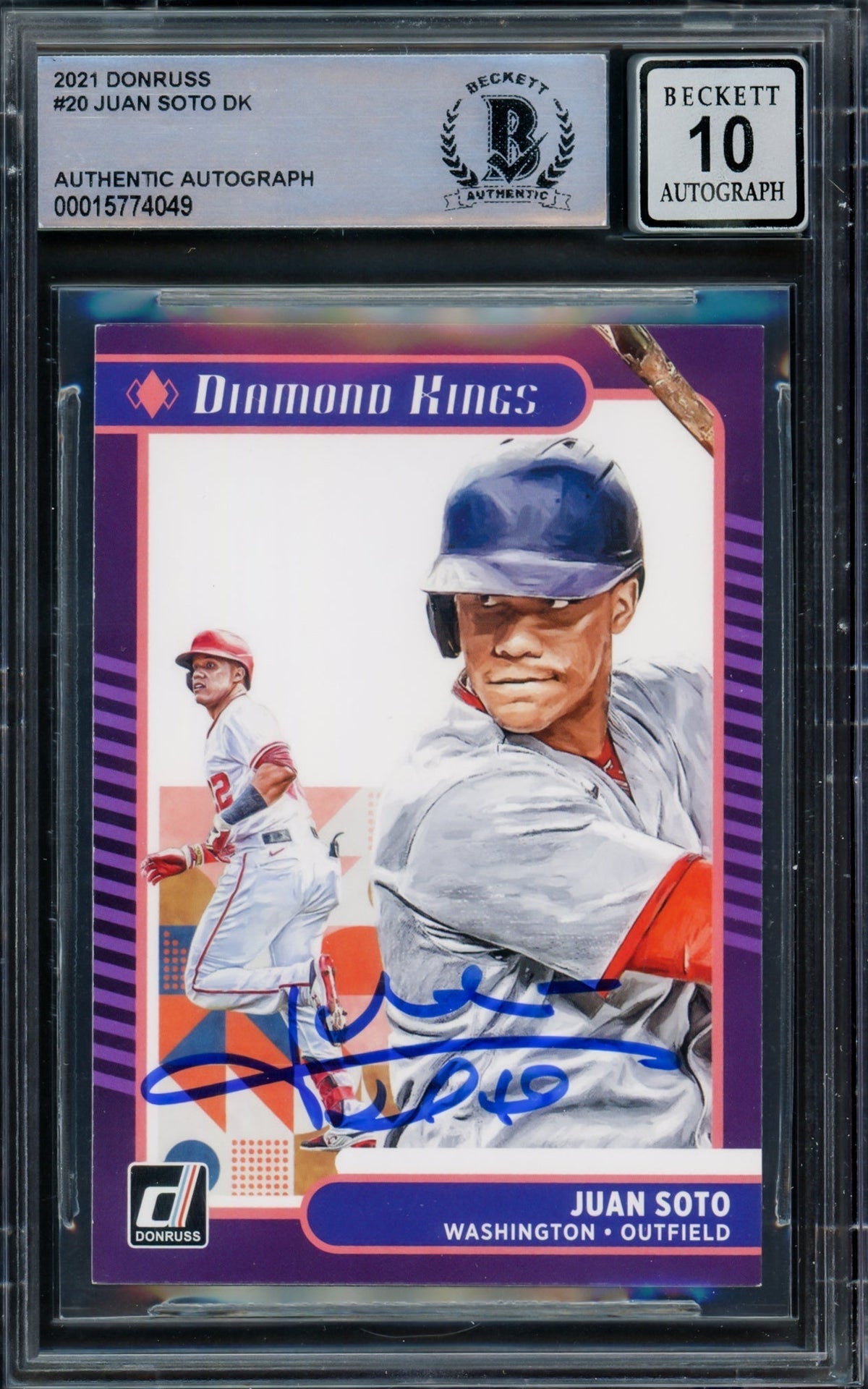 Juan Soto Autographed 2021 Donruss Diamond Kings Card #20 Washington Nationals Auto Grade Gem Mint 10 Beckett BAS #15774049