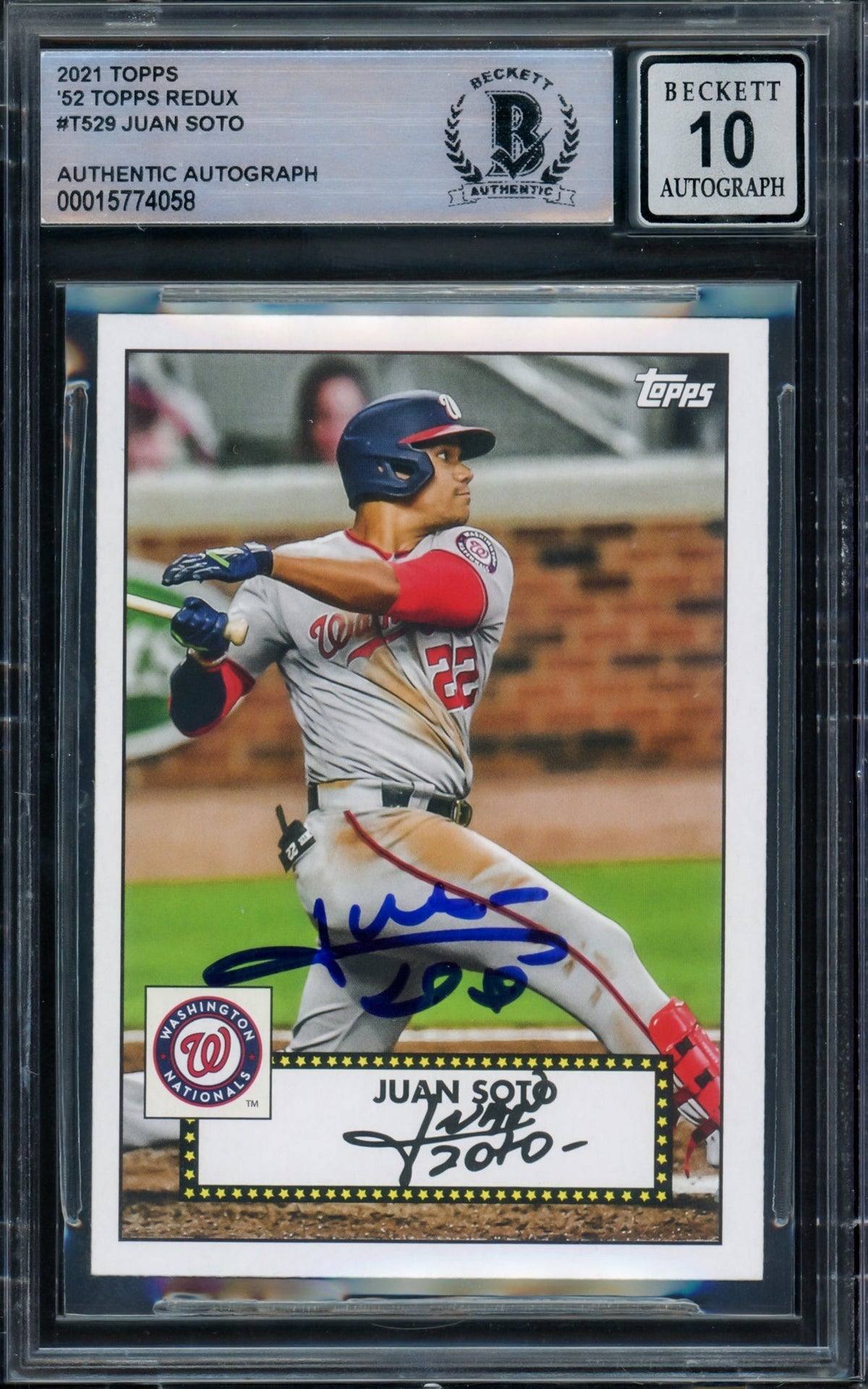 Juan Soto Autographed 2021 Topps 1952 Redux Card #T52-9 Washington Nationals Auto Grade Gem Mint 10 Beckett BAS #15774058