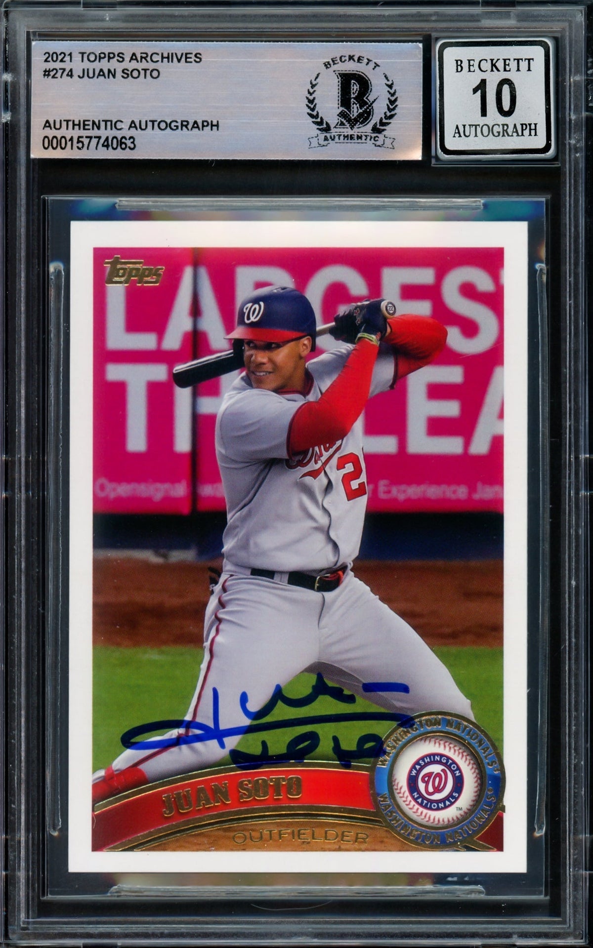 Juan Soto Autographed 2021 Topps Archives Card #274 Washington Nationals Auto Grade Gem Mint 10 Beckett BAS #15774063