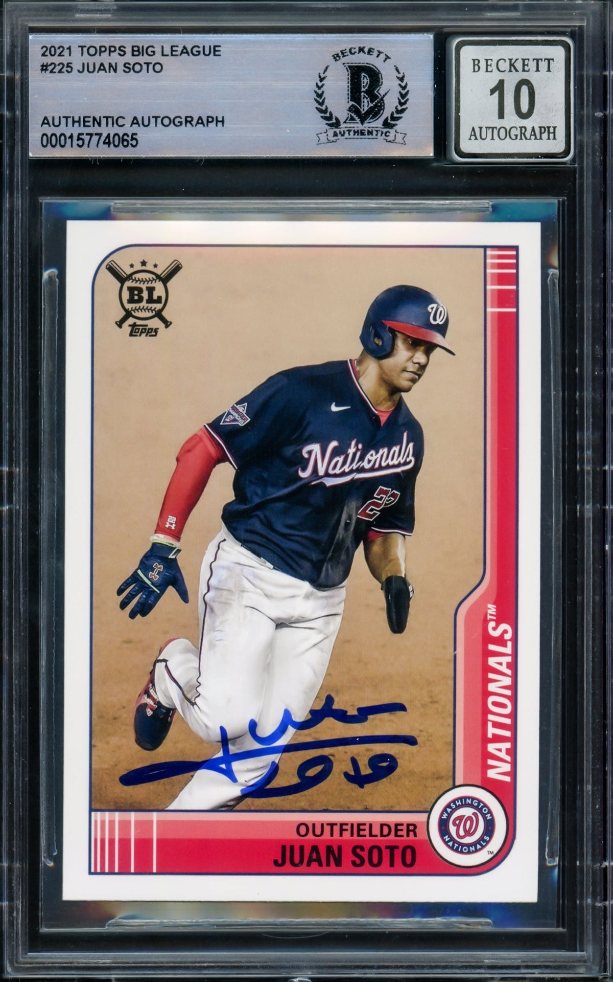 Juan Soto Autographed 2021 Topps Big League Card #225 Washington Nationals Auto Grade Gem Mint 10 Beckett BAS #15774065