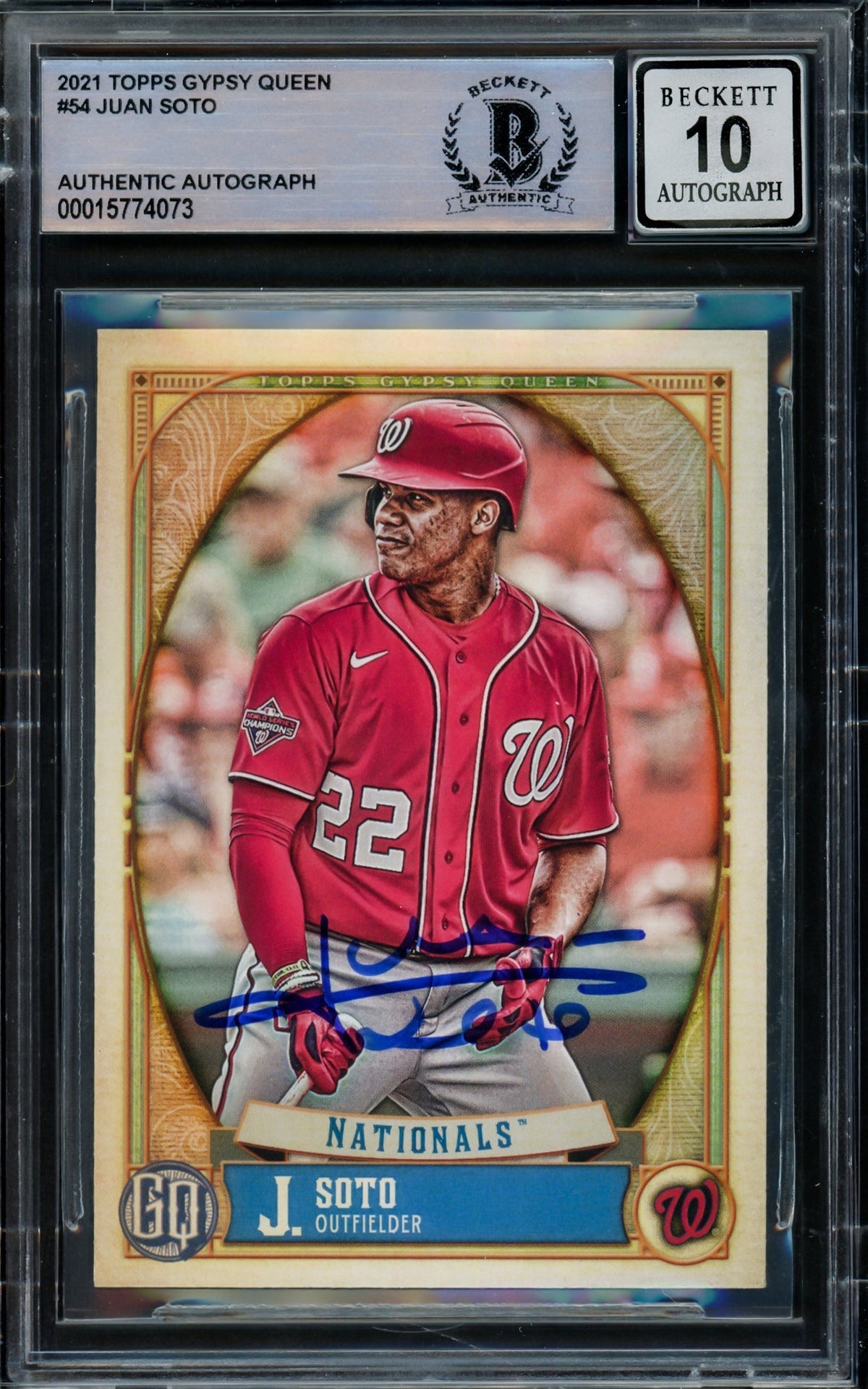 Juan Soto Autographed 2021 Topps Gypsy Queen Card #54 Washington Nationals Auto Grade Gem Mint 10 Beckett BAS #15774073