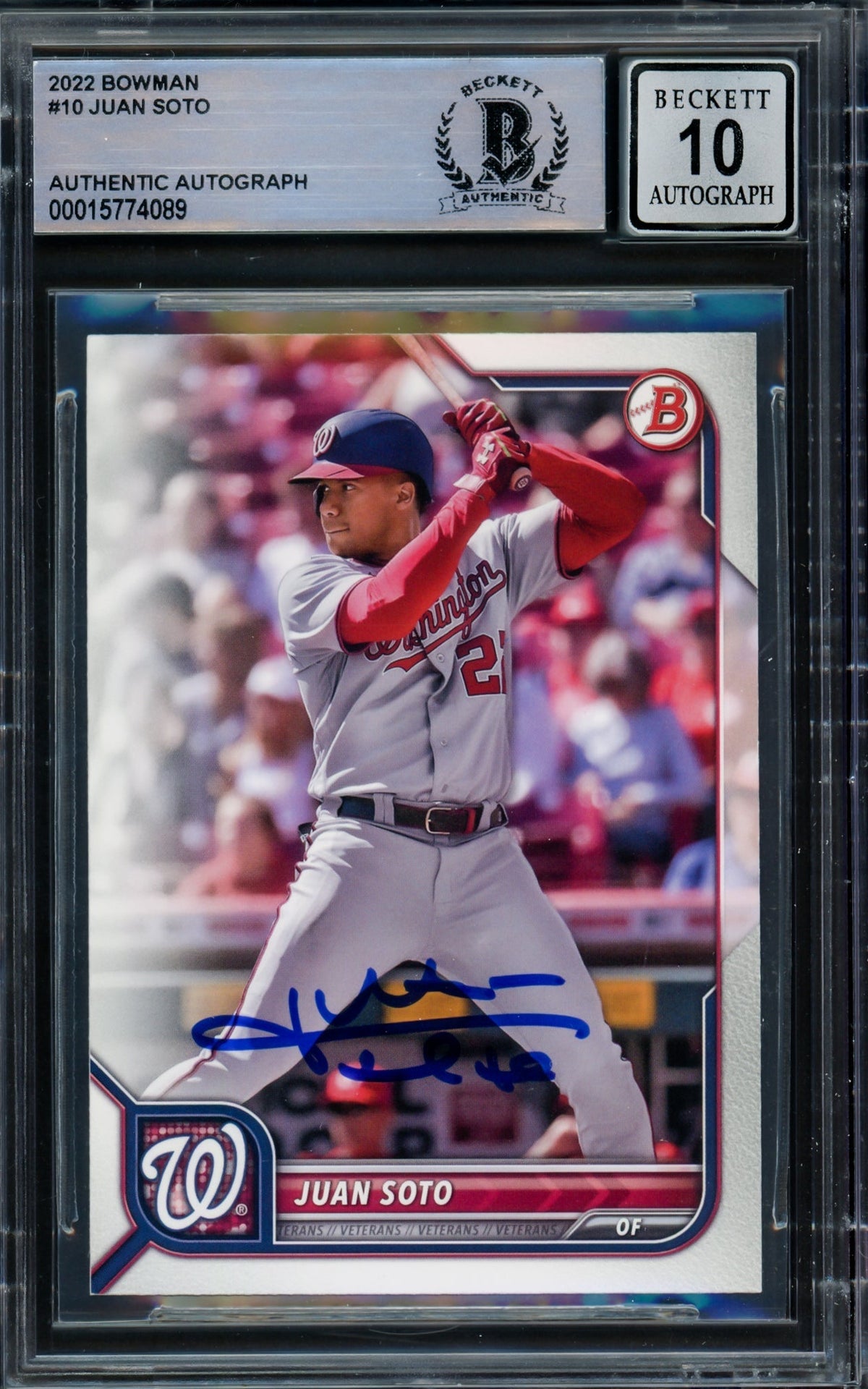 Juan Soto Autographed 2022 Bowman Card #10 Washington Nationals Auto Grade Gem Mint 10 Beckett BAS #15774089