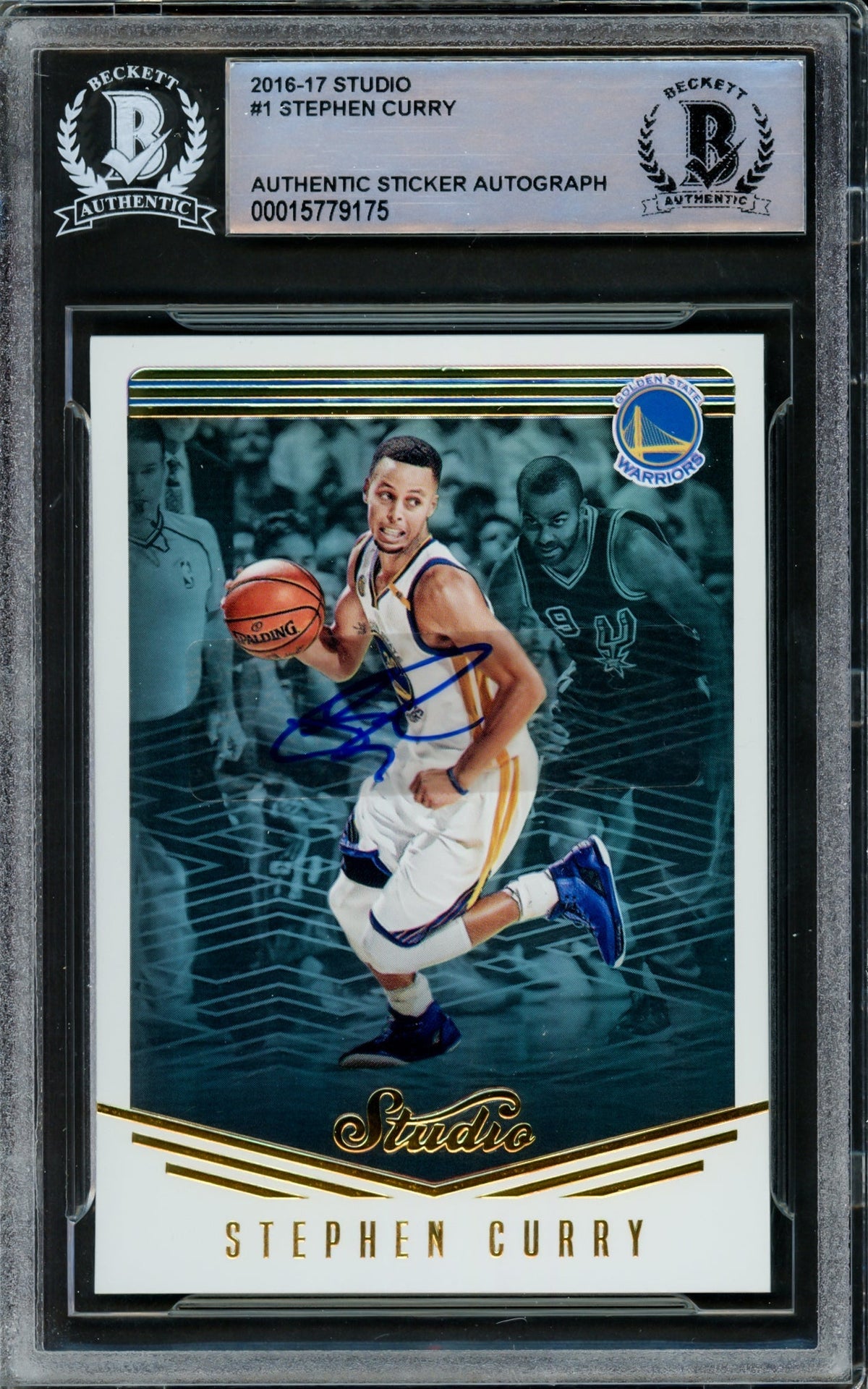 Stephen Curry Autographed 2016-17 Panini Studio Card #1 Golden State Warriors Beckett BAS #15779175