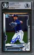 Wander Franco Autographed 2021 Bowman Chrome Rookie Card #BCP240 Tampa Bay Rays Beckett BAS #15780138