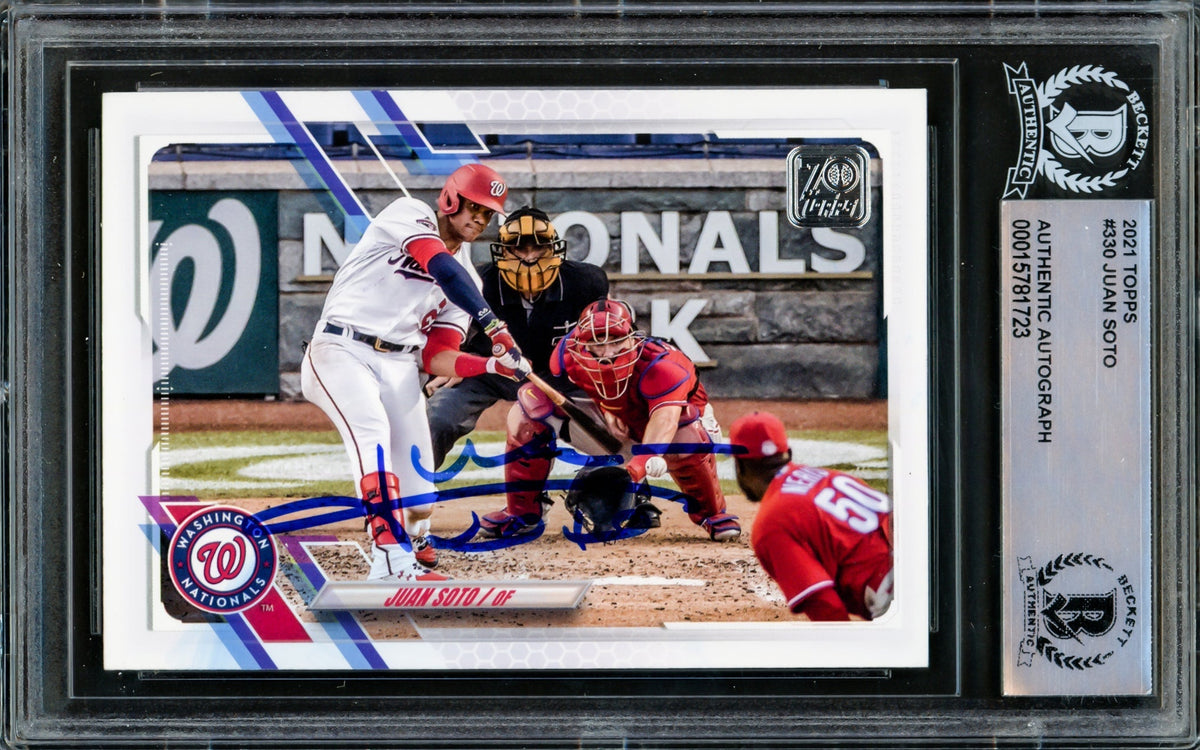 Juan Soto Autographed 2021 Topps Card #330 Washington Nationals Beckett BAS #15781723