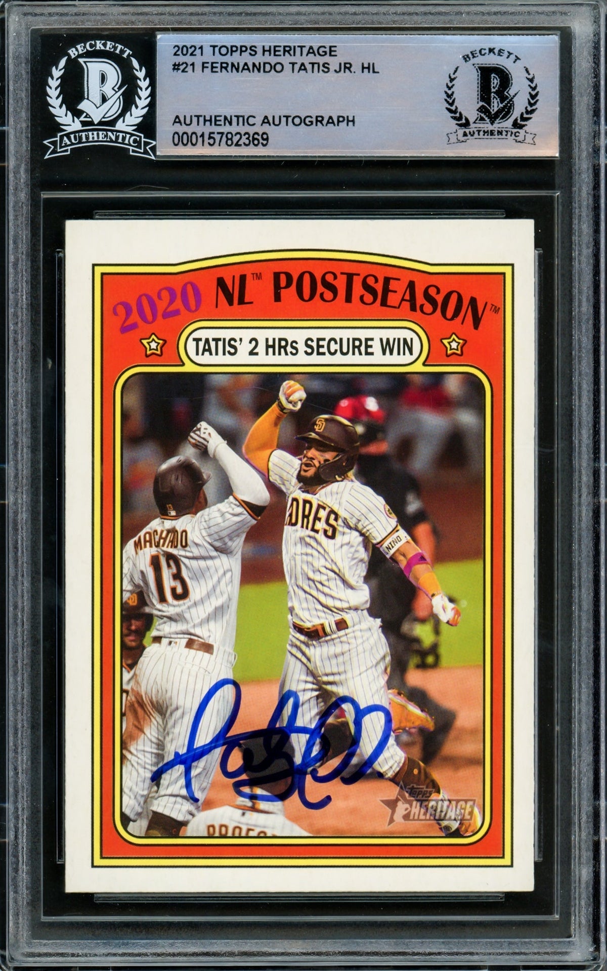 Fernando Tatis Jr. Autographed 2021 Topps Heritage Card #21 San Diego Padres Beckett BAS #15782369