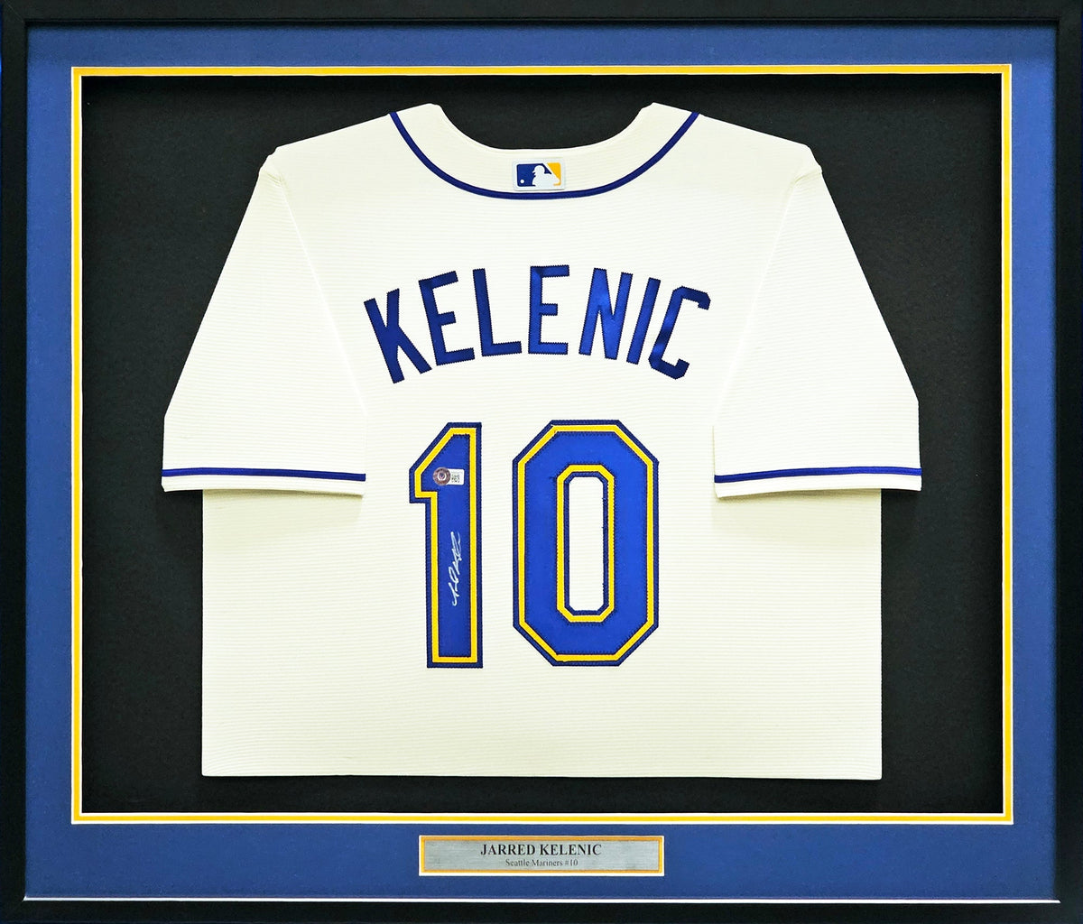 Seattle Mariners Jarred Kelenic Autographed Framed Cream Nike Jersey Beckett BAS Witness Stock #215855