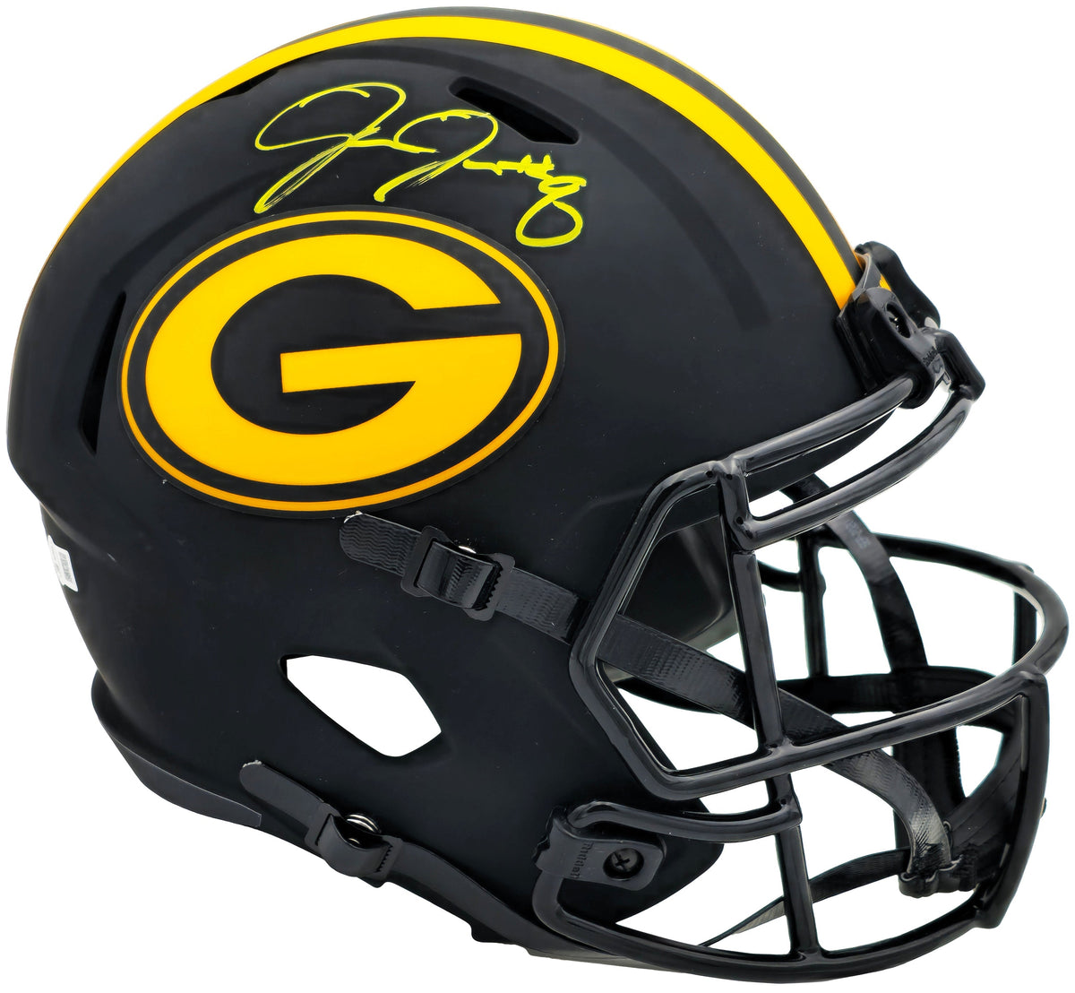Josh Jacobs Autographed Green Bay Packers Eclipse Black Full Size Speed Replica Helmet Beckett BAS Witness