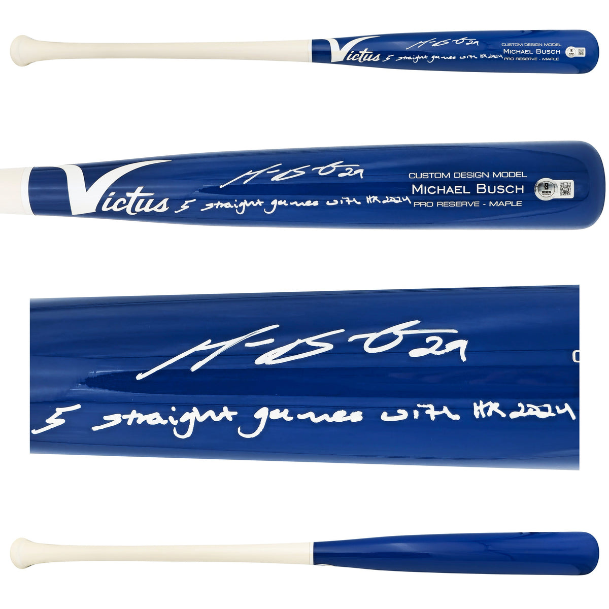 Michael Busch Autographed Blue Victus Player Model Baseball Bat Chicago Cubs "5 Straight Games With HR 2024" Beckett BAS Witness