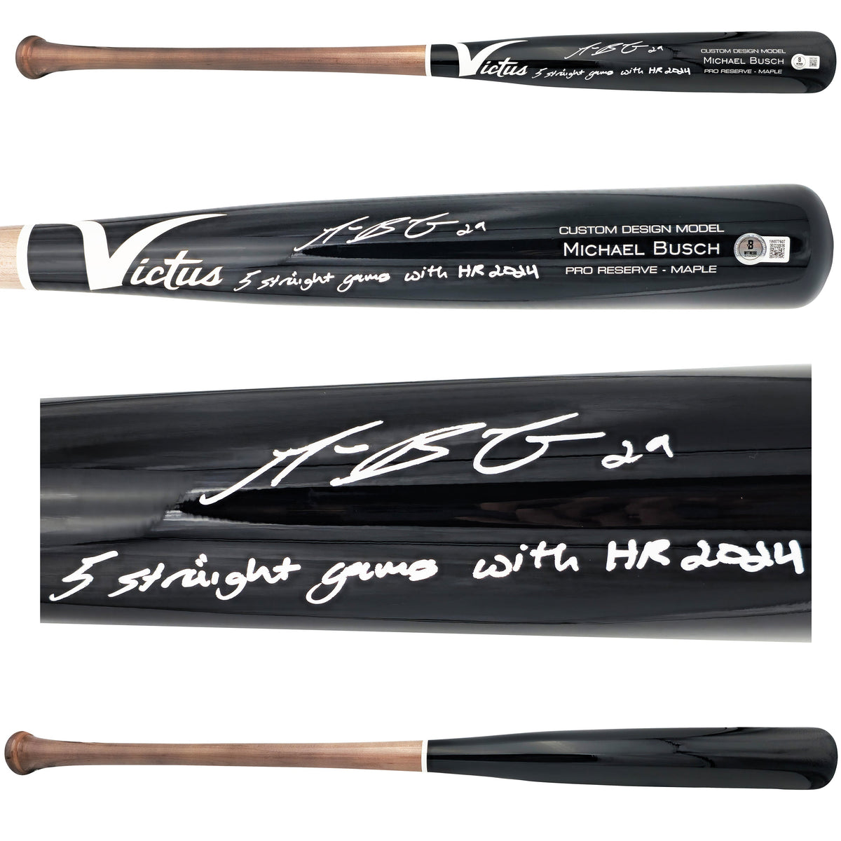 Michael Busch Autographed Black Victus Player Model Baseball Bat Chicago Cubs "5 Straight Games With HR 2024" Beckett BAS Witness