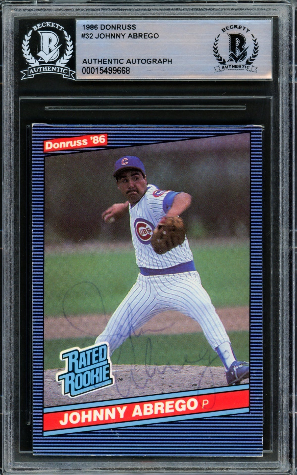 Johnny Abrego Autographed 1986 Donruss Rated Rookie Card #32 Chicago Cubs Beckett BAS #15499668
