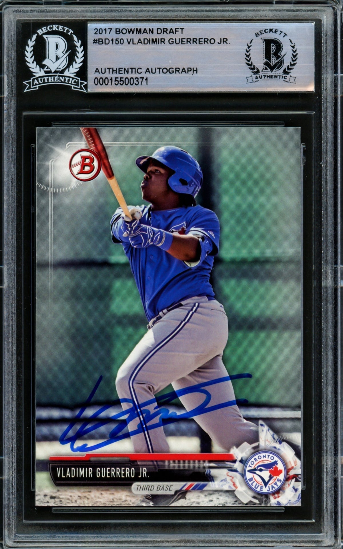 Vladimir Guerrero Jr Autographed 2017 Bowman Draft Rookie Card #BD150 Toronto Blue Jays Beckett BAS #15500371