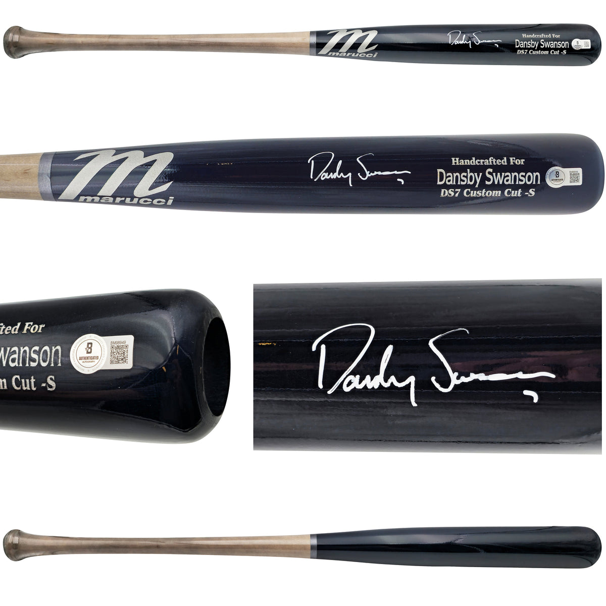 Dansby Swanson Autographed Blue Marucci Player Model Baseball Bat Chicago Cubs Beckett BAS Witness