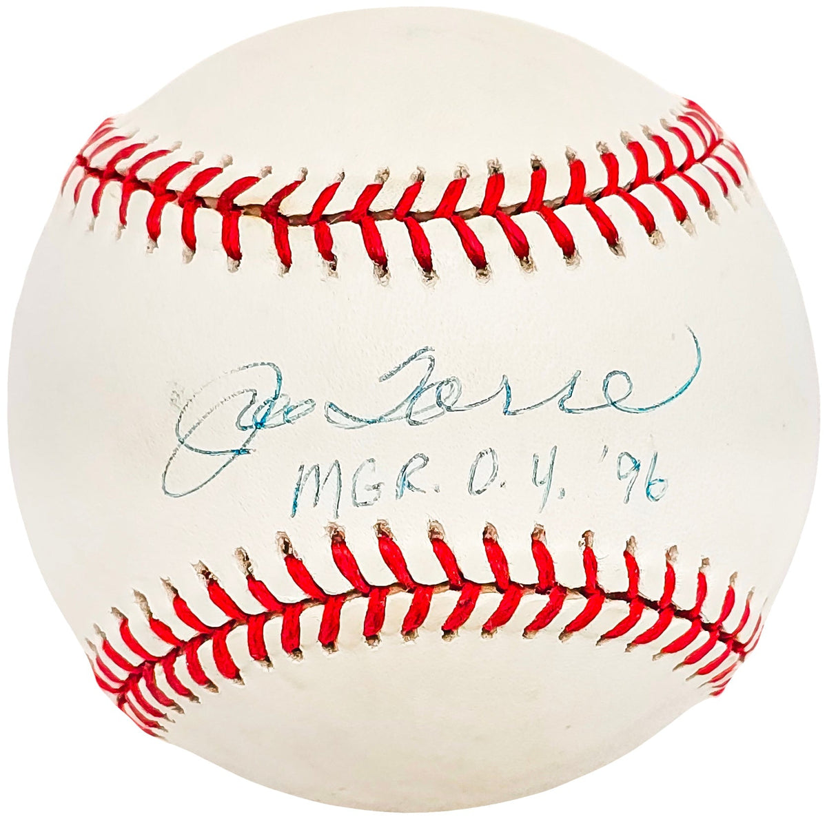 Joe Torre Autographed Official 1996 World Series Logo Baseball New York Yankees "Mgr. O.Y. 96" Beckett BAS #BH038090