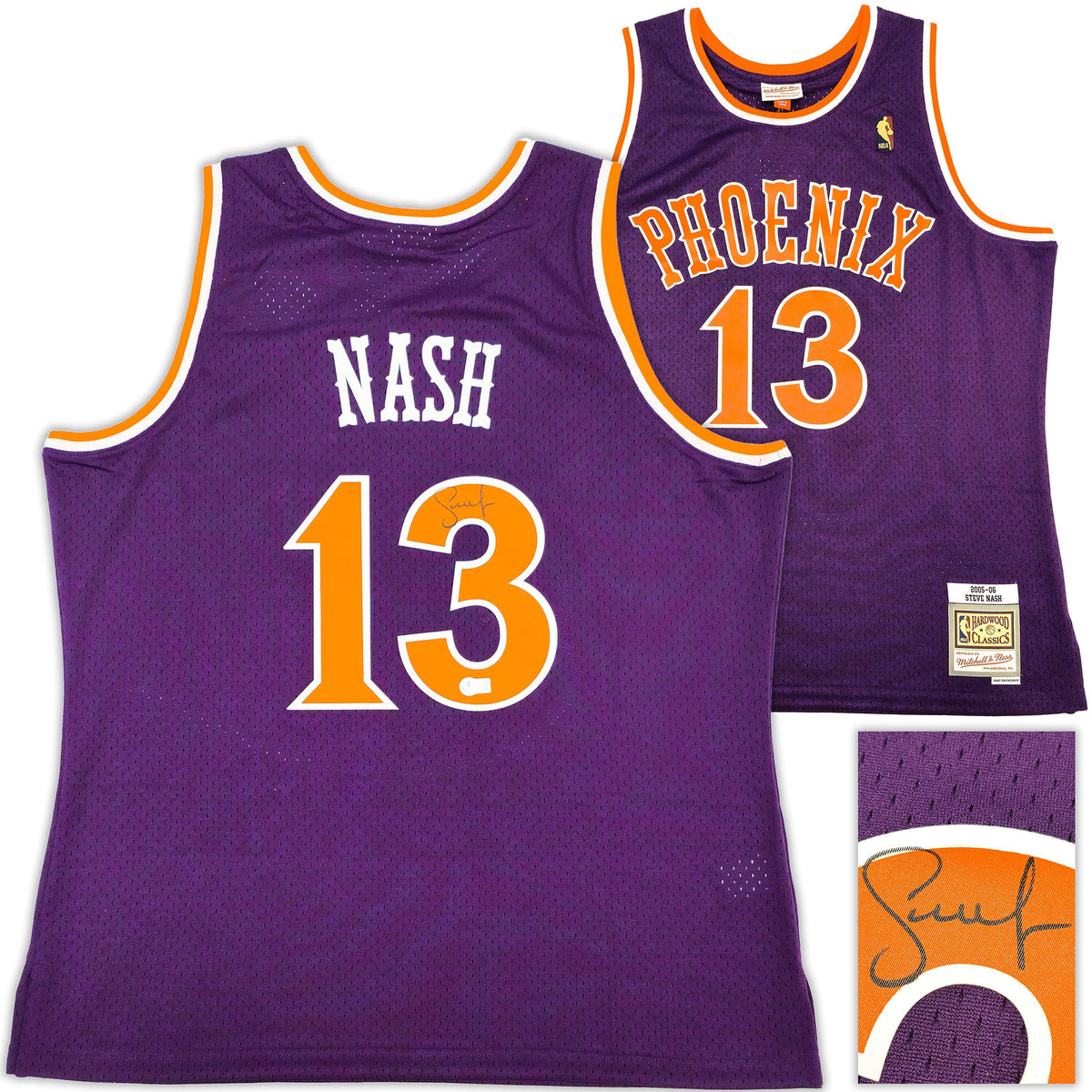 Phoenix Suns Steve Nash Autographed Purple Authentic Mitchell & Ness 2005-06 Hardwood Classic Swingman Jersey Size XL Beckett BAS Witness