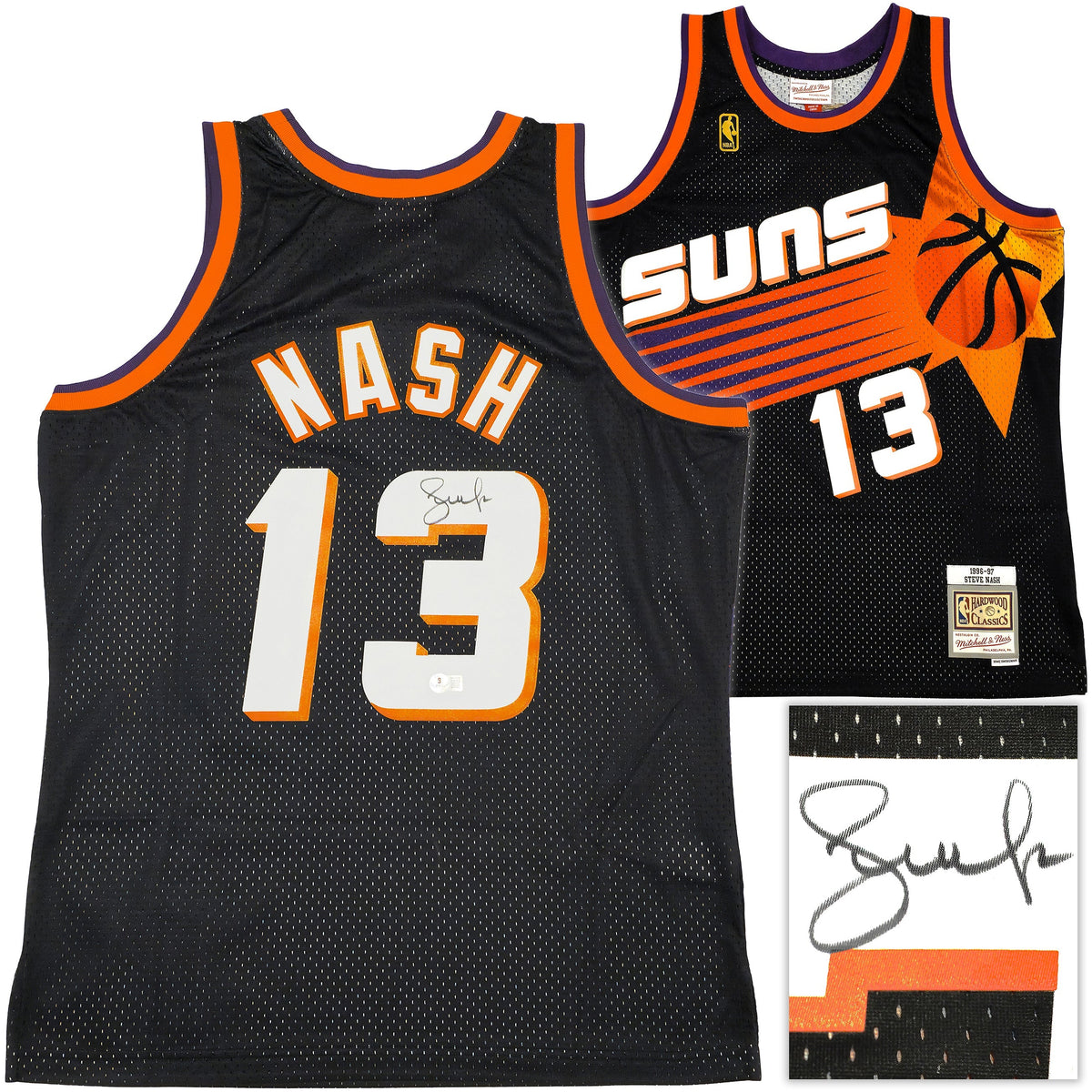 Phoenix Suns Steve Nash Autographed Black Authentic Mitchell & Ness 1996-97 Hardwood Classic Swingman Jersey Size L Beckett BAS Witness