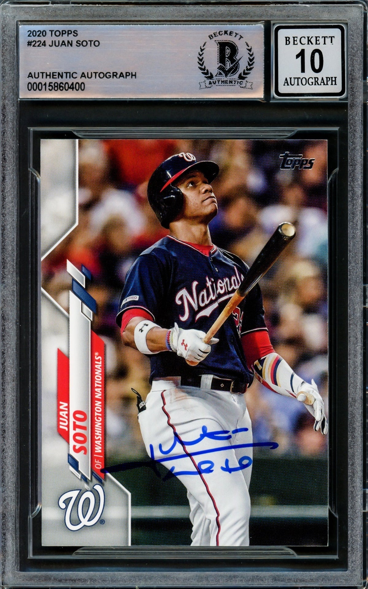 Juan Soto Autographed 2020 Topps Card #224 Washington Nationals Auto Grade Gem Mint 10 Beckett BAS Stock #218668