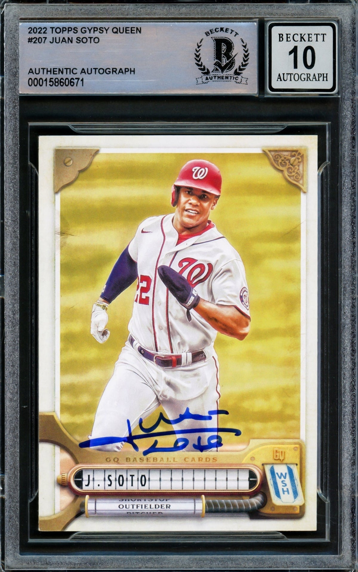 Juan Soto Autographed 2022 Topps Gypsy Queen Card #207 Washington Nationals Auto Grade Gem Mint 10 Beckett BAS Stock #218675