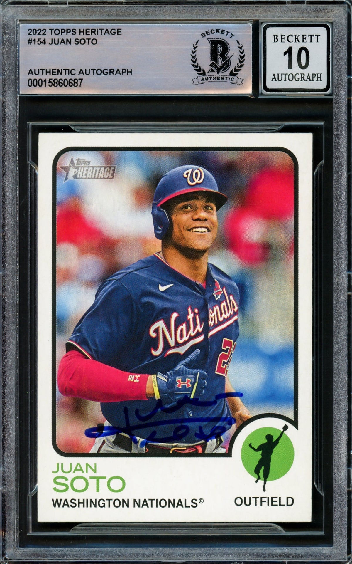 Juan Soto Autographed 2022 Topps Heritage Card #154 Washington Nationals Auto Grade Gem Mint 10 Beckett BAS Stock #218676