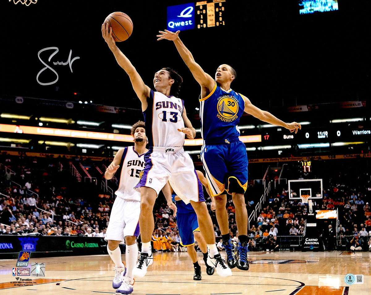 Steve Nash Autographed 16x20 Photo Phoenix Suns vs. Stephen Curry Beckett BAS Witness