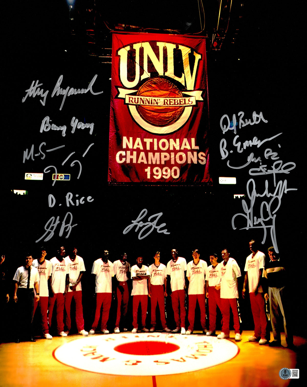 1990 NCAA Champions UNLV Runnin Rebels Autographed 16x20 Photo With 13 Signatures Including Larry Johnson Beckett BAS Witness