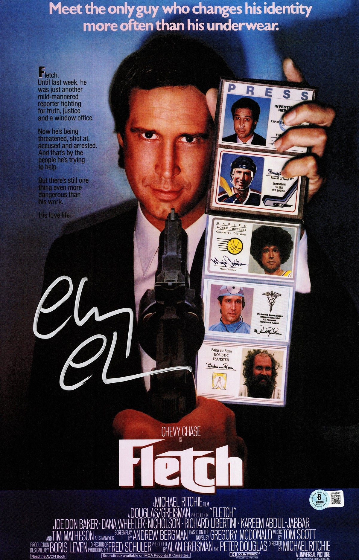 Chevy Chase Autographed Universal Pictures 11x17 Fletch Movie Poster Beckett BAS Witness