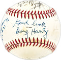 1982 All Star Umpires Autographed Official 1982 All Star Game Logo MLB Baseball With 6 Signatures Including Doug Harvey JSA #LL64979