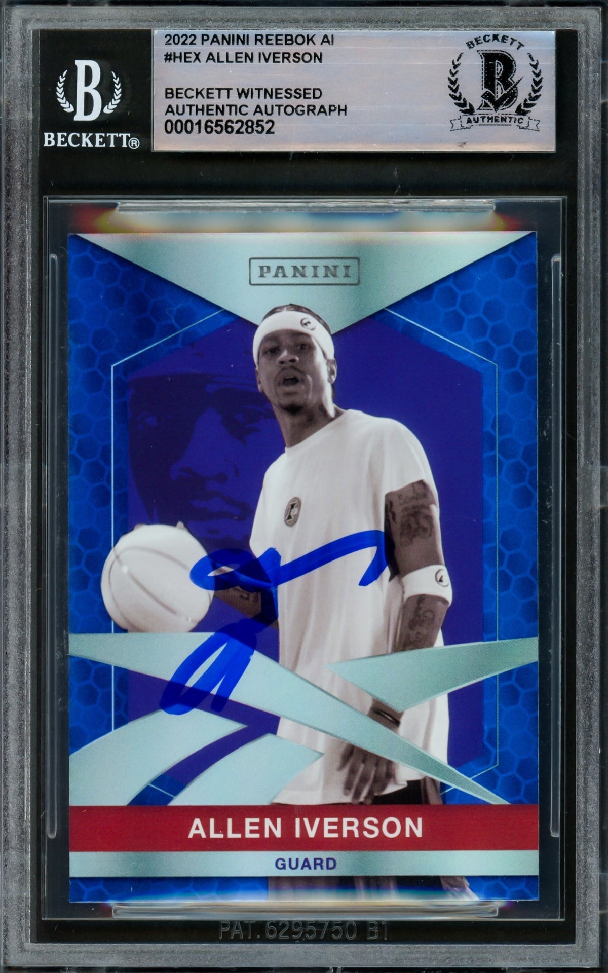 Allen Iverson Autographed 2022 Panini Reebok AI Card #HEX Philadelphia 76ers Beckett BAS Witnessed #16562852