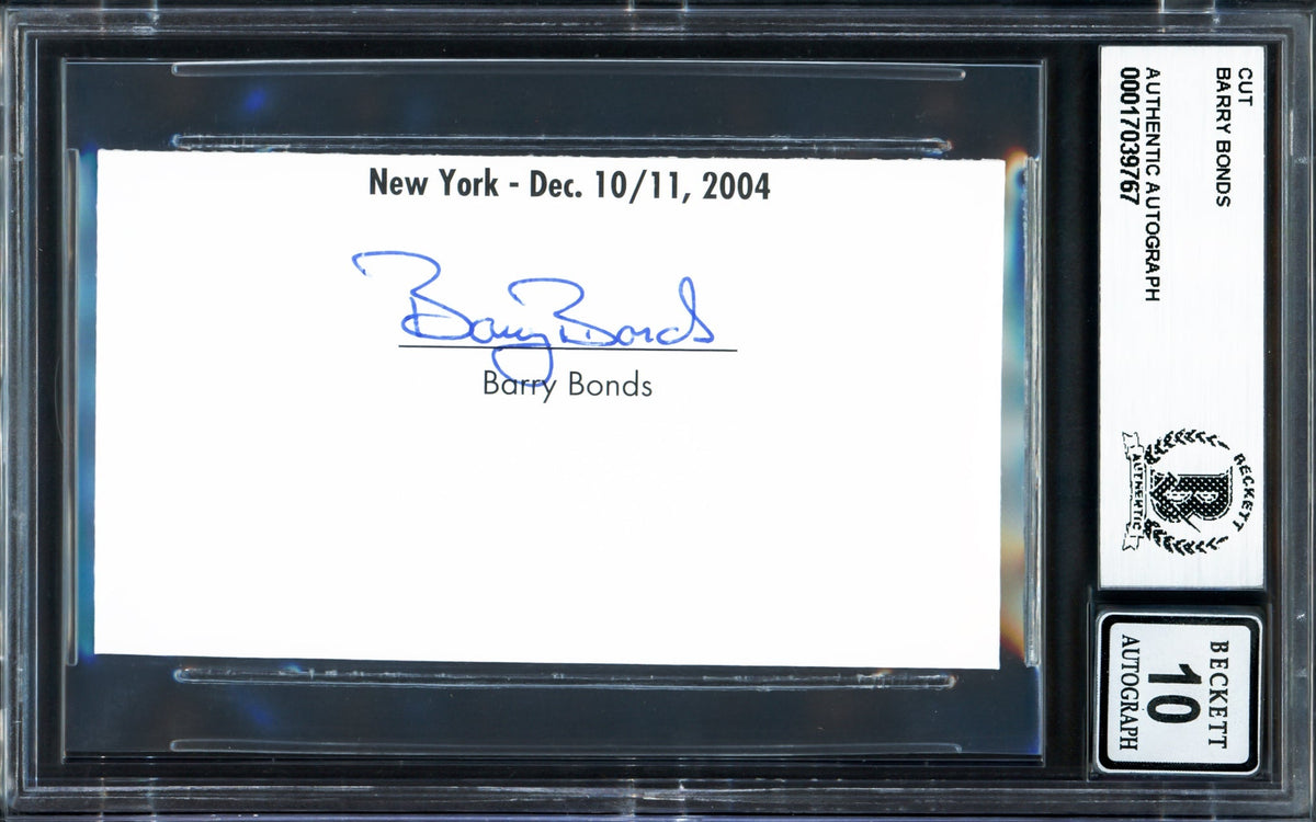 Barry Bonds Autographed 2"x3.5" Cut Signature San Francisco Giants Auto Grade Gem Mint 10 Full Name Beckett BAS