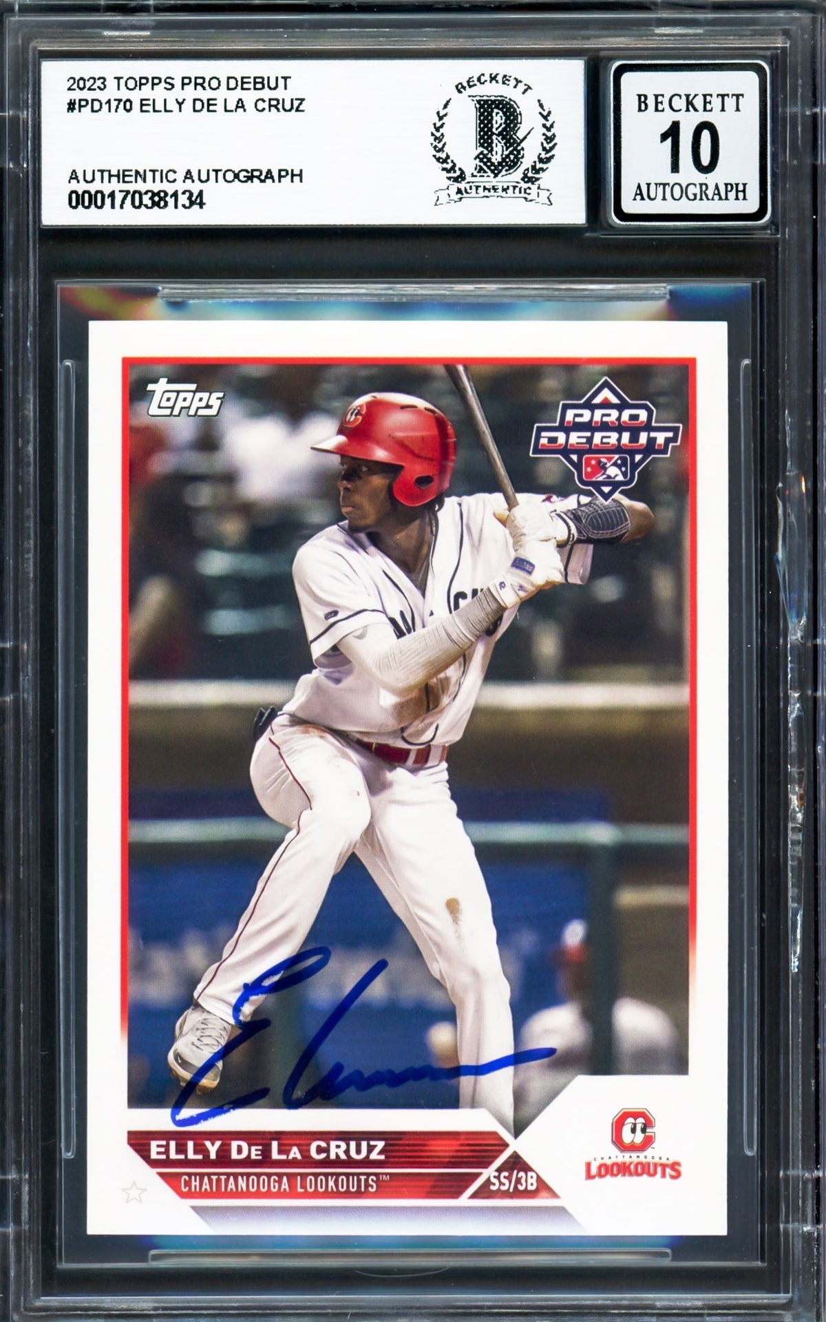Elly De La Cruz Autographed 2023 Topps Pro Debut Rookie Card #PD170 Cincinnati Reds Auto Grade Gem Mint 10 Beckett BAS