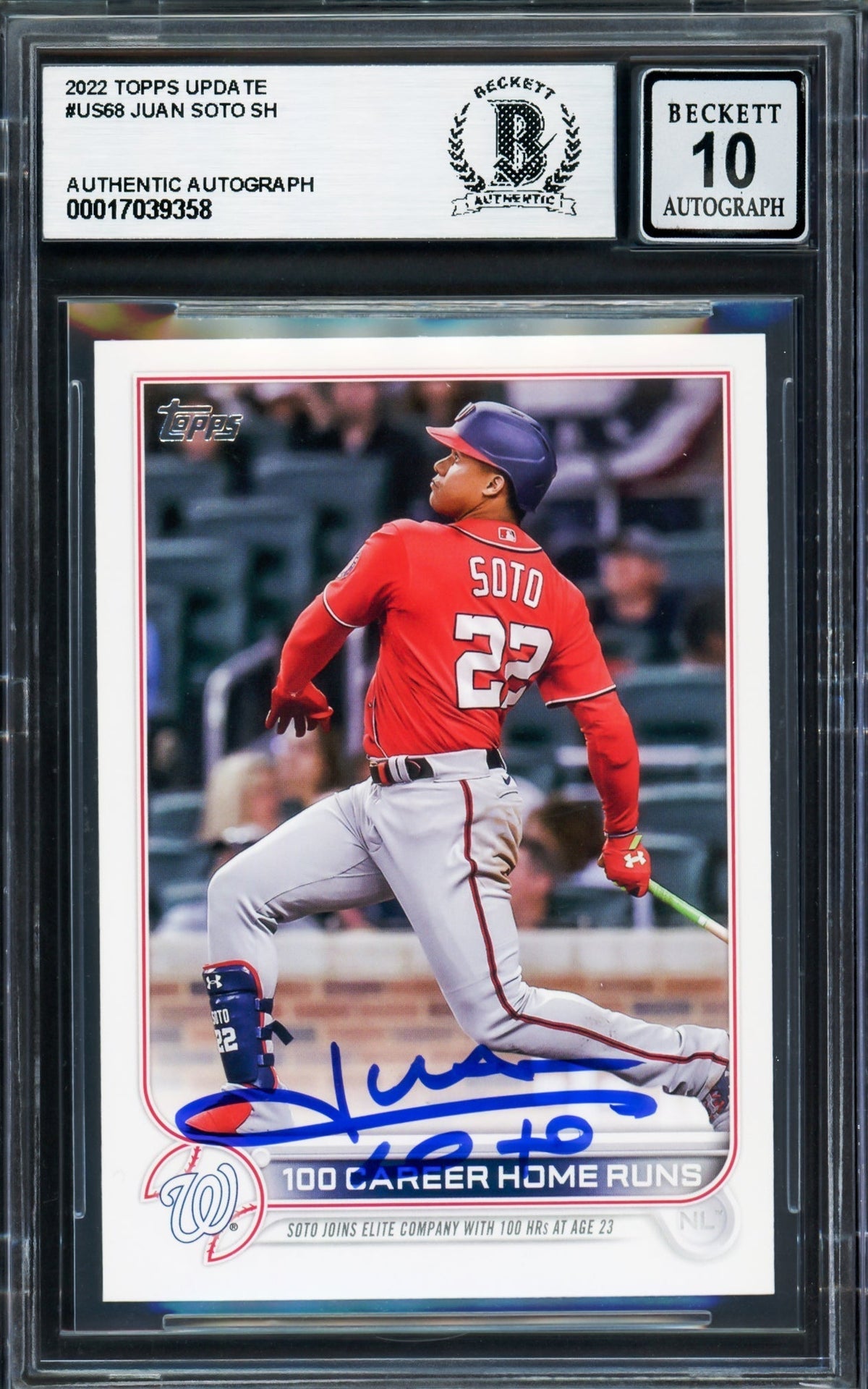 Juan Soto Autographed 2022 Topps Update Card #US68 New York Yankees Auto Grade Gem Mint 10 Beckett BAS