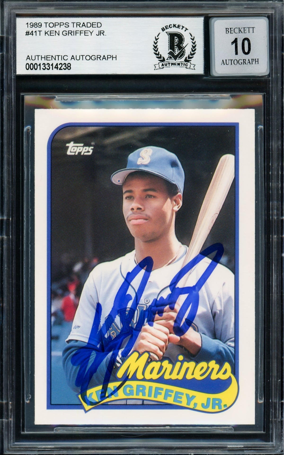 Ken Griffey Jr. Autographed 1989 Topps Traded Rookie Card #41T Seattle Mariners Auto Grade Gem Mint 10 Beckett BAS Stock #220300