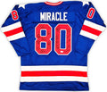1980 USA Olympics Hockey Miracle On Ice Team Signed Autographed Blue Jersey With 19 Signatures Including Jim Craig & Mike Eruzione Do You Believe In Miracles? Beckett BAS Witness Stock #217990