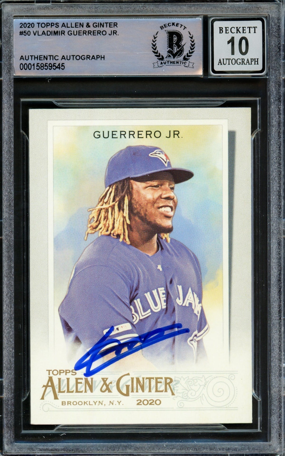 Vladimir Guerrero Jr. Autographed 2020 Topps Allen & Ginter Card #50 Toronto Blue Jays Auto Grade Gem Mint 10 Beckett BAS #15859545