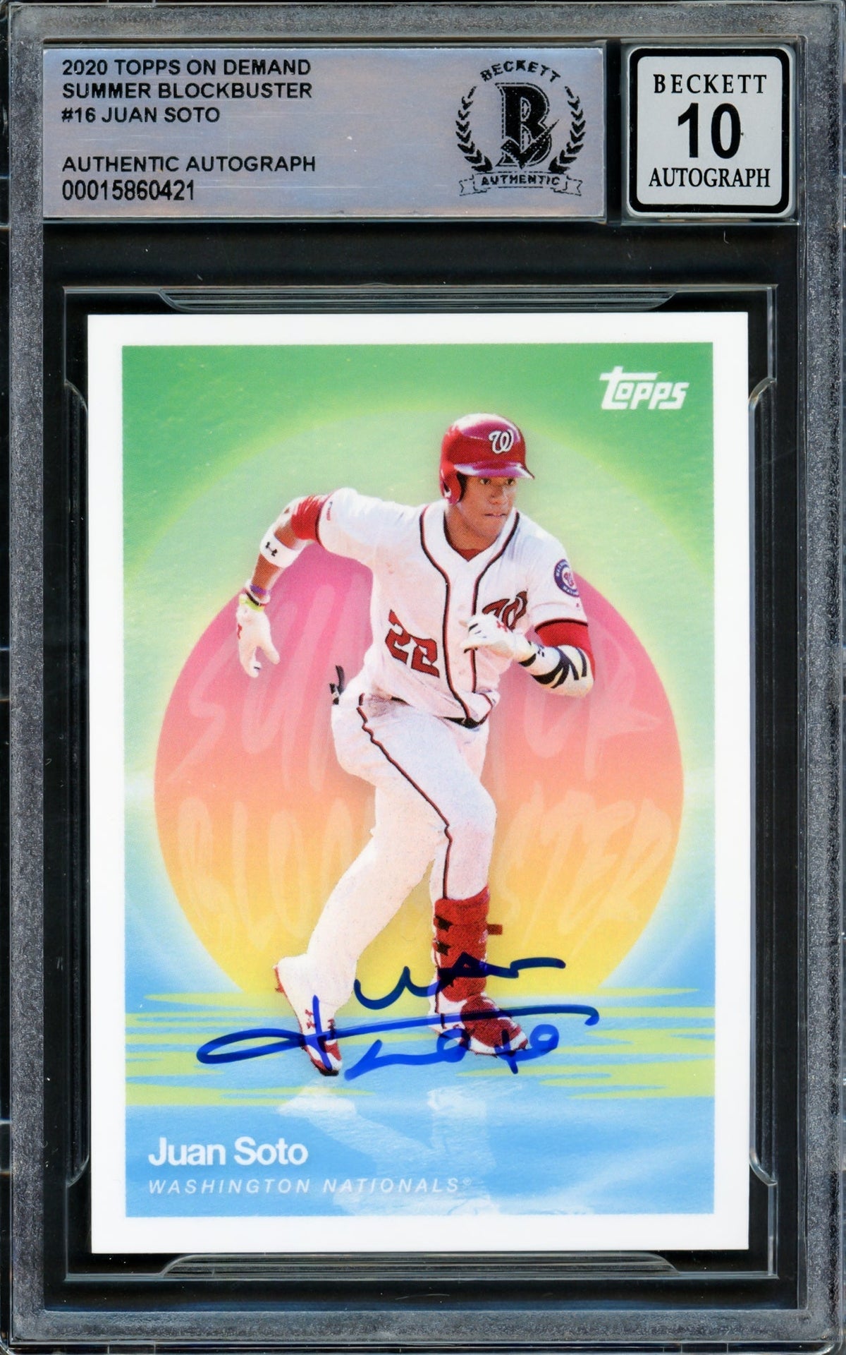 Juan Soto Autographed 2020 Topps On Demand Summer Blockbuster Card #16 Washington Nationals Auto Grade Gem Mint 10 Beckett BAS #15860421