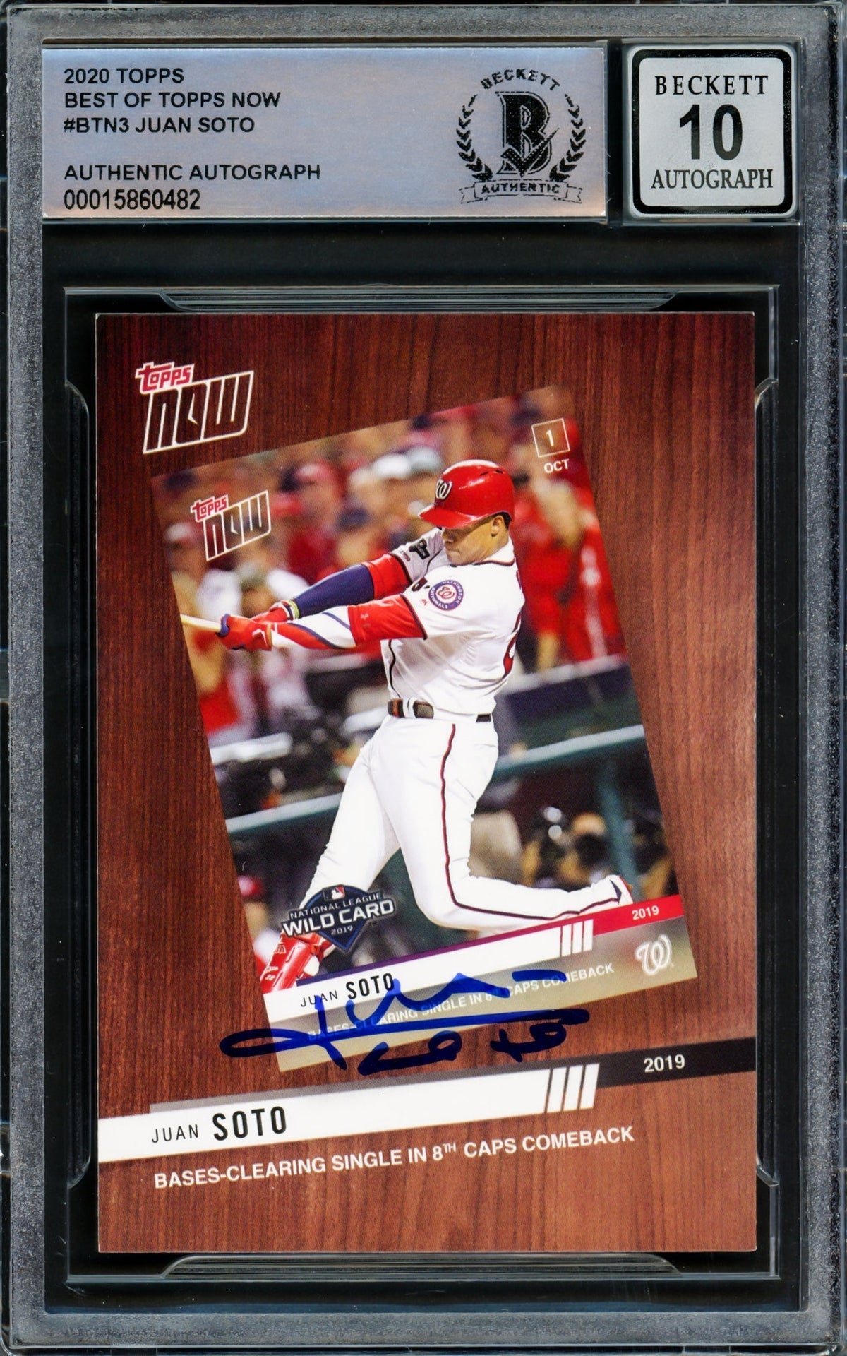 Juan Soto Autographed 2020 Topps Now Card #BTN-3 Washington Nationals Auto Grade Gem Mint 10 Beckett BAS #15860482