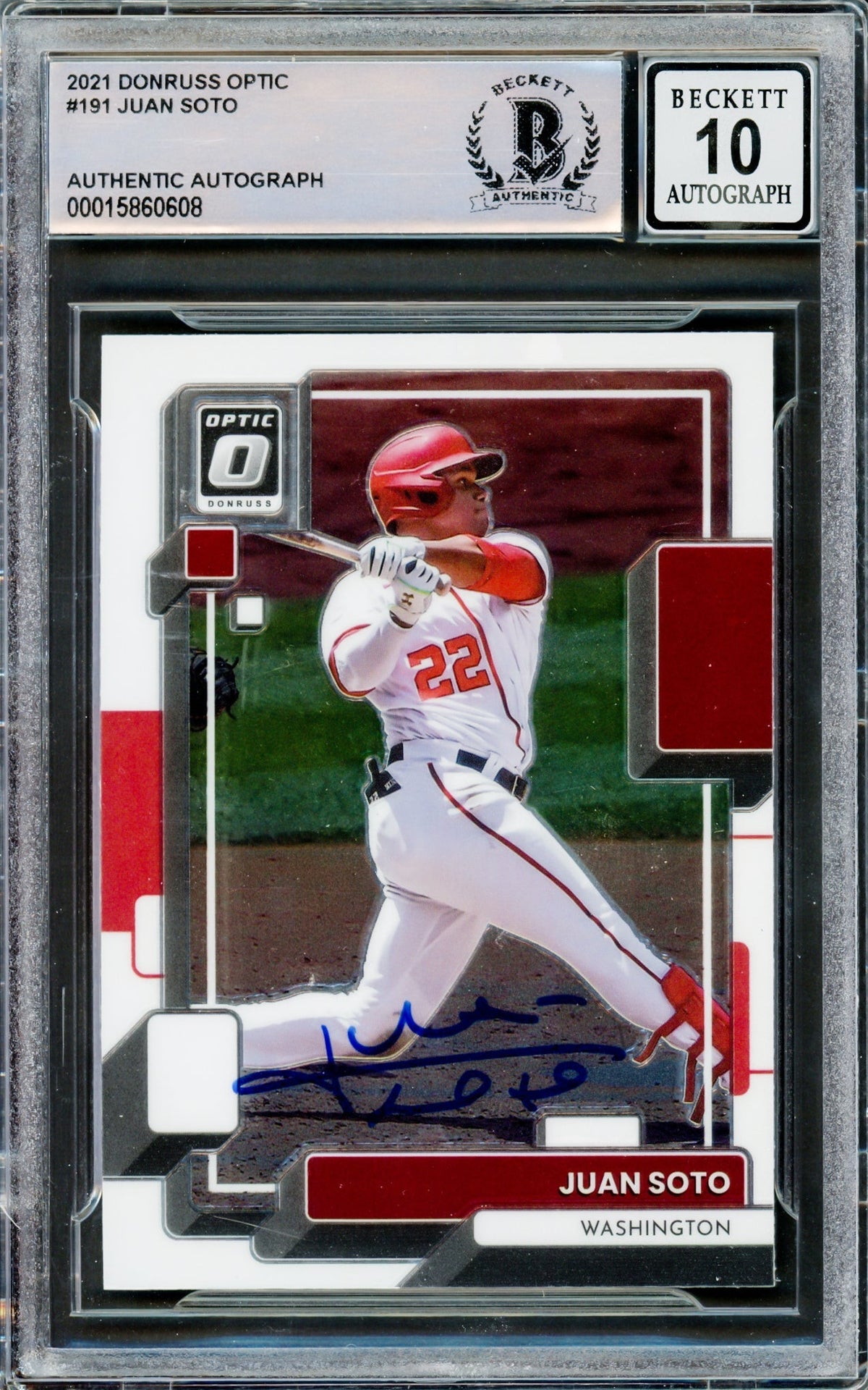 Juan Soto Autographed 2021 Donruss Optic Card #191 Washington Nationals Auto Grade Gem Mint 10 Beckett BAS #15860608