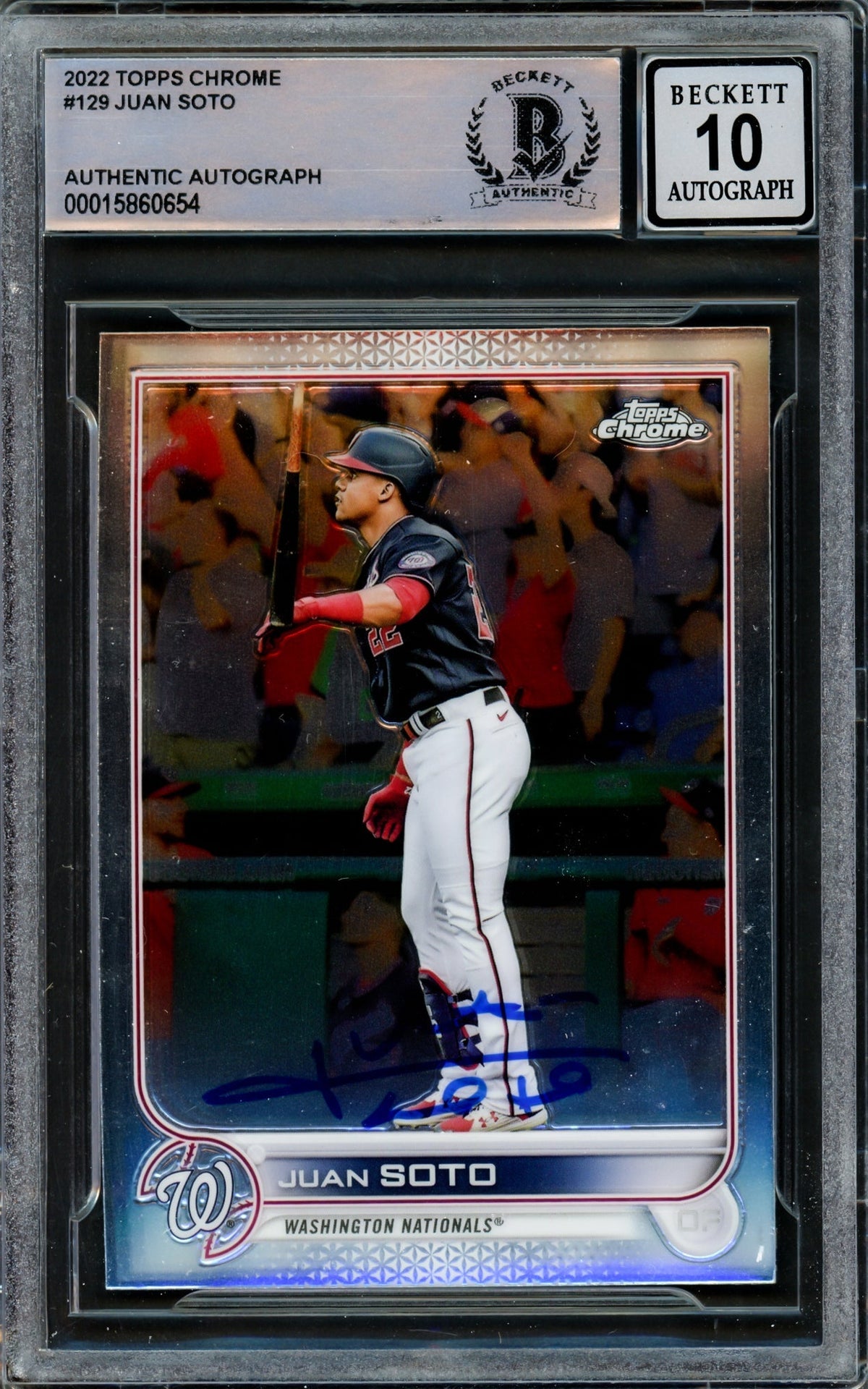 Juan Soto Autographed 2022 Topps Chrome Card #129 Washington Nationals Auto Grade Gem Mint 10 Beckett BAS #15860654