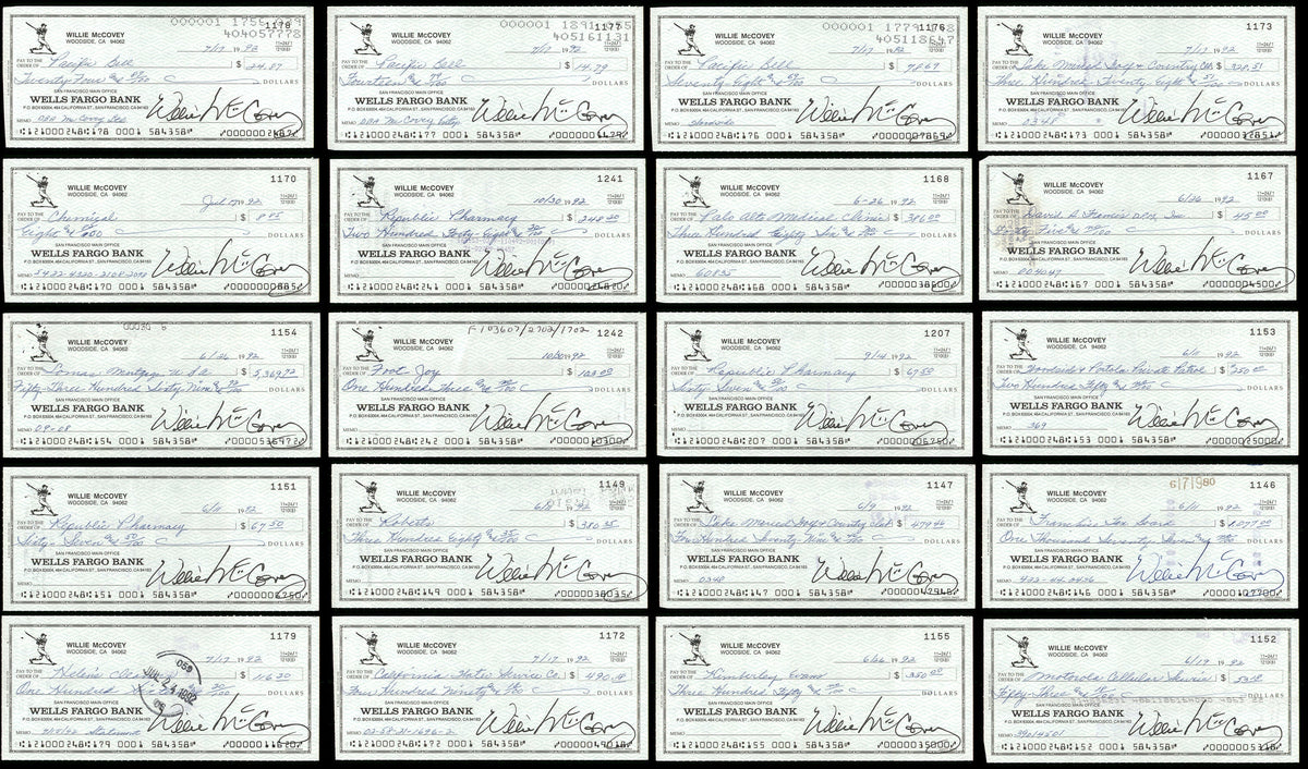 Lot of 20 Willie McCovey 3x6 Checks San Francisco Giants SKU #219426