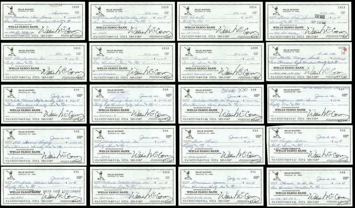 Lot of 20 Willie McCovey 3x6 Checks San Francisco Giants SKU #219427