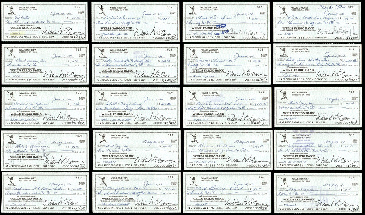 Lot of 20 Willie McCovey 3x6 Checks San Francisco Giants SKU #219429