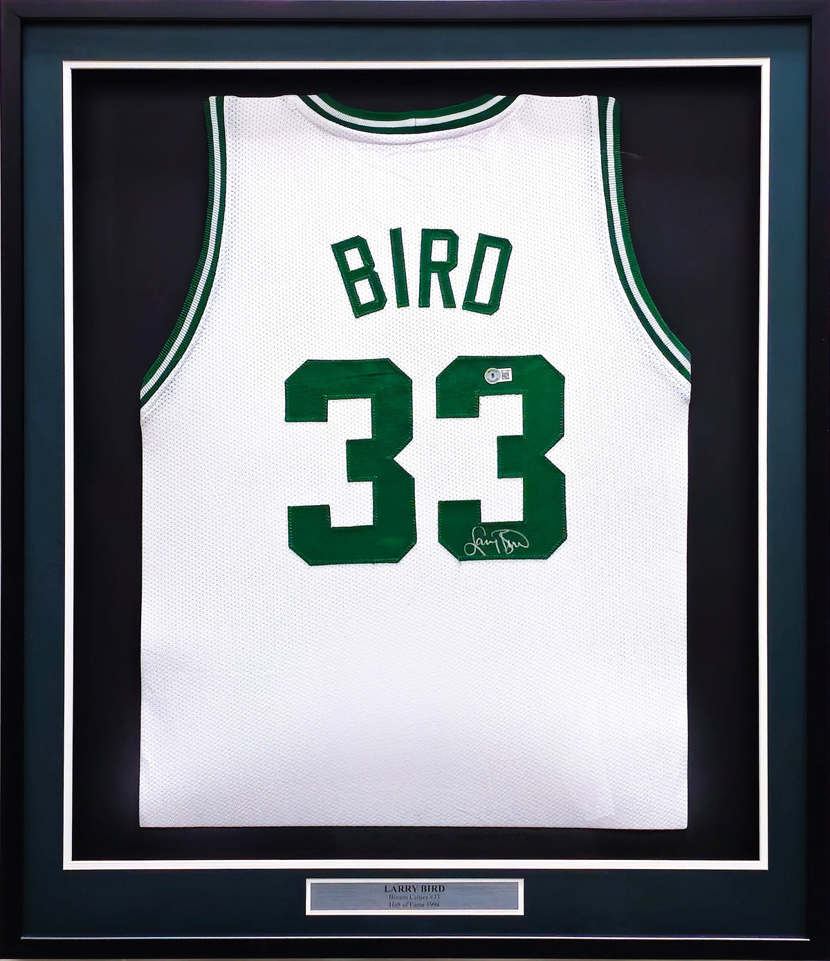 Boston Celtics Larry Bird Autographed Framed White Jersey Beckett BAS