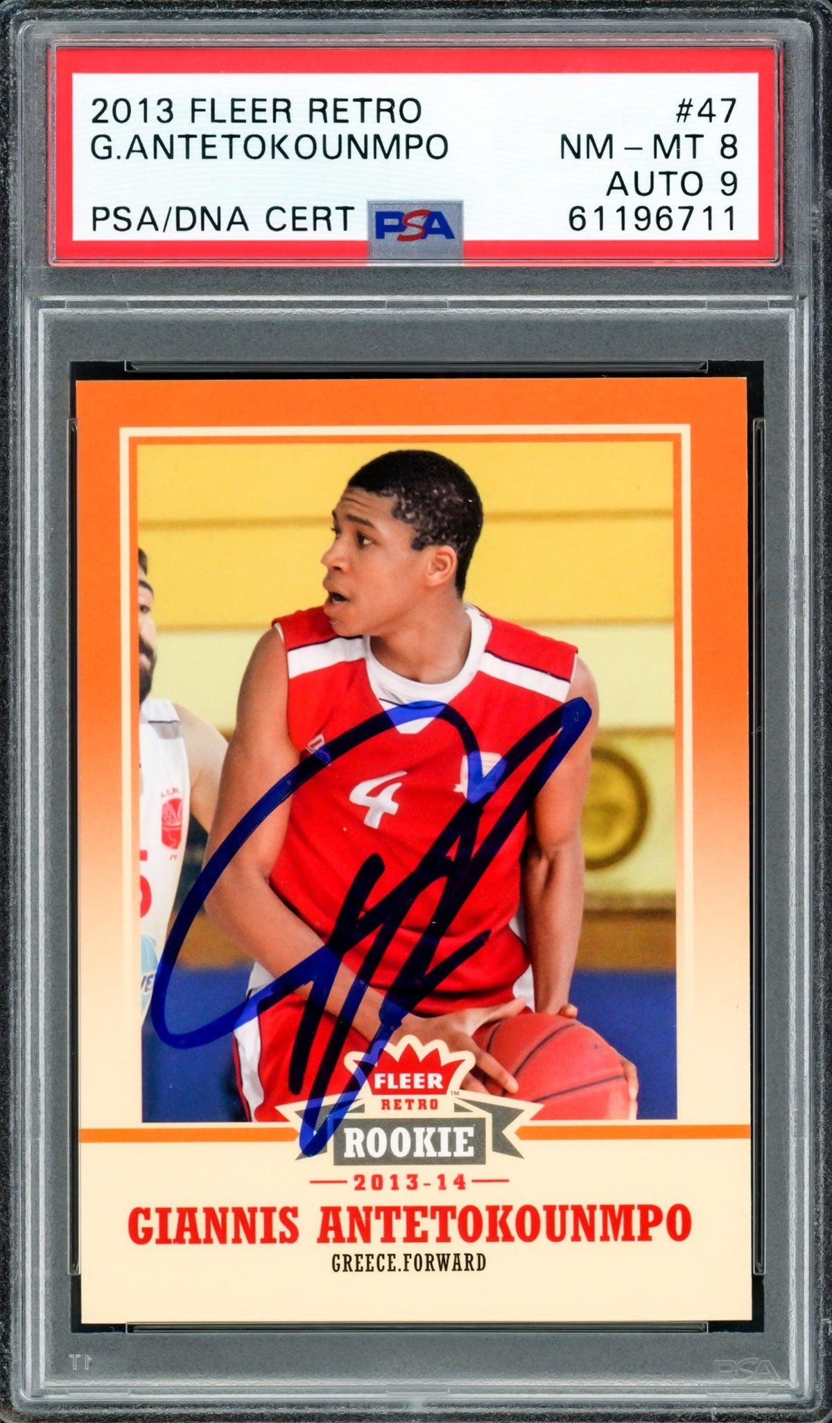 Giannis Antetokounmpo Autographed 2013 Fleer Retro Rookie Card #47 Milwaukee Bucks PSA 8 Auto Grade Mint 9 PSA/DNA #61196711
