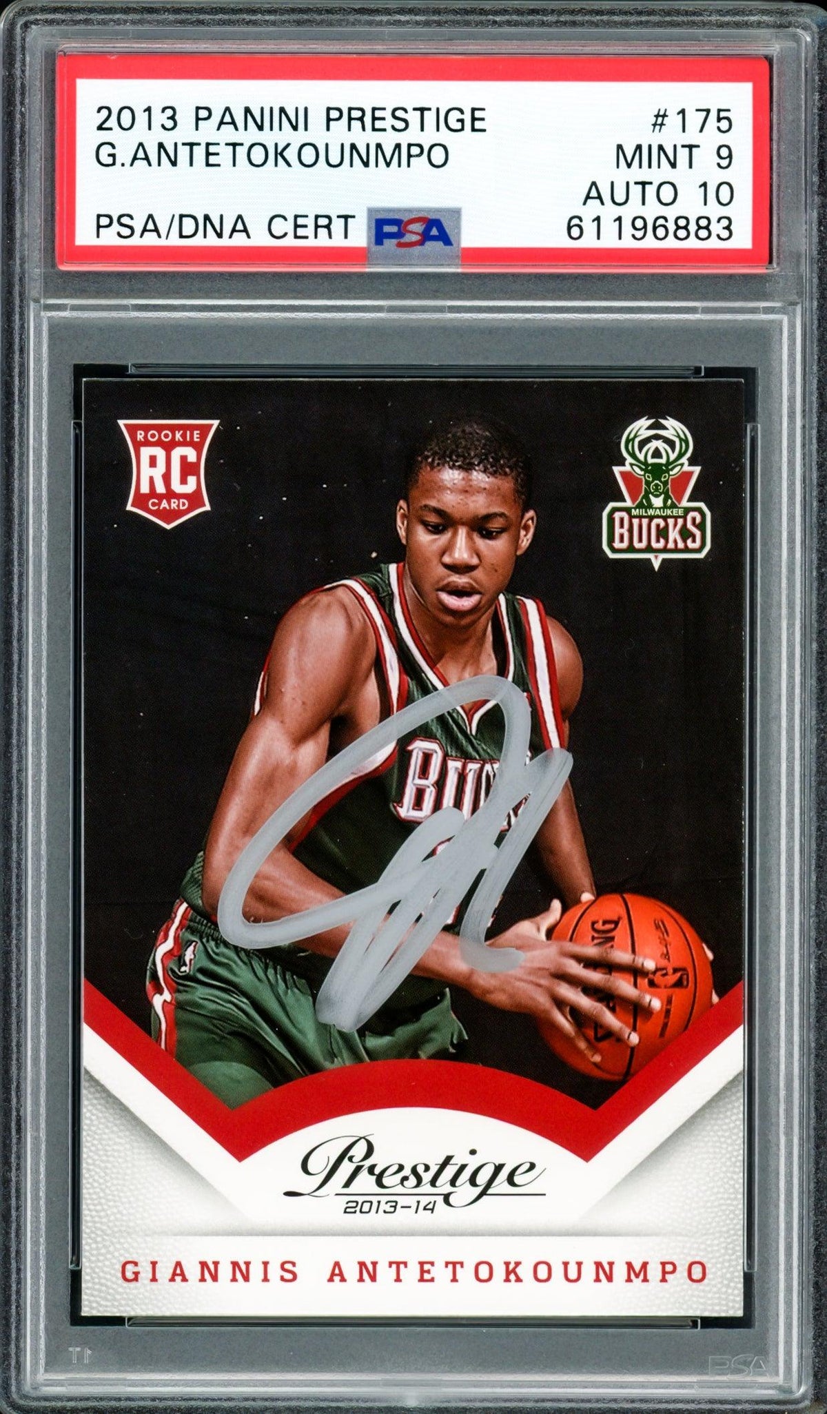 Giannis Antetokounmpo Autographed 2013 Panini Prestige Rookie Card #175 Milwaukee Bucks PSA 9 Auto Grade Gem Mint 10 PSA/DNA #61196883