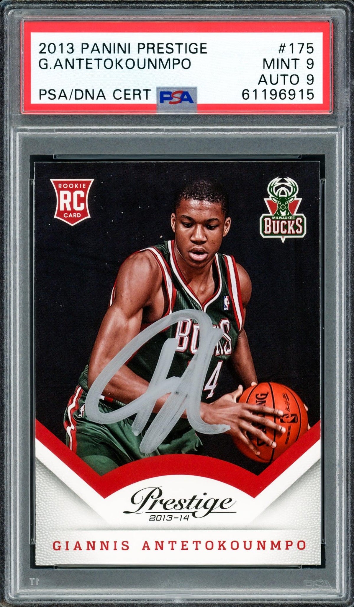 Giannis Antetokounmpo Autographed 2013 Panini Prestige Rookie Card #175 Milwaukee Bucks PSA 9 Auto Grade Mint 9 PSA/DNA #61196915