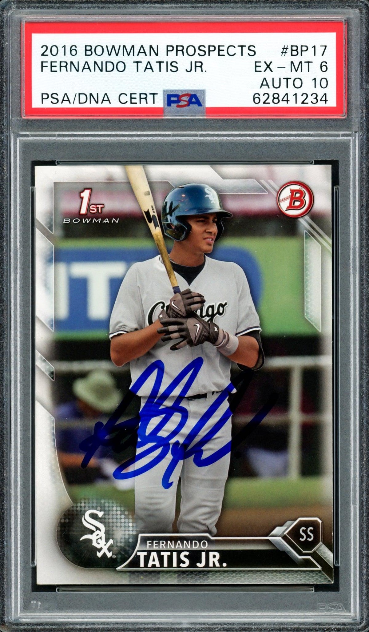 Fernando Tatis Jr. Autographed 2016 Bowman Prospects Rookie Card #BP17 San Diego Padres PSA 6 Auto Grade Gem Mint 10 PSA/DNA #62841234